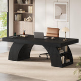 70.9 Inch Executive Desk, Large Office Desk with Power Outlet & Storage Shelves