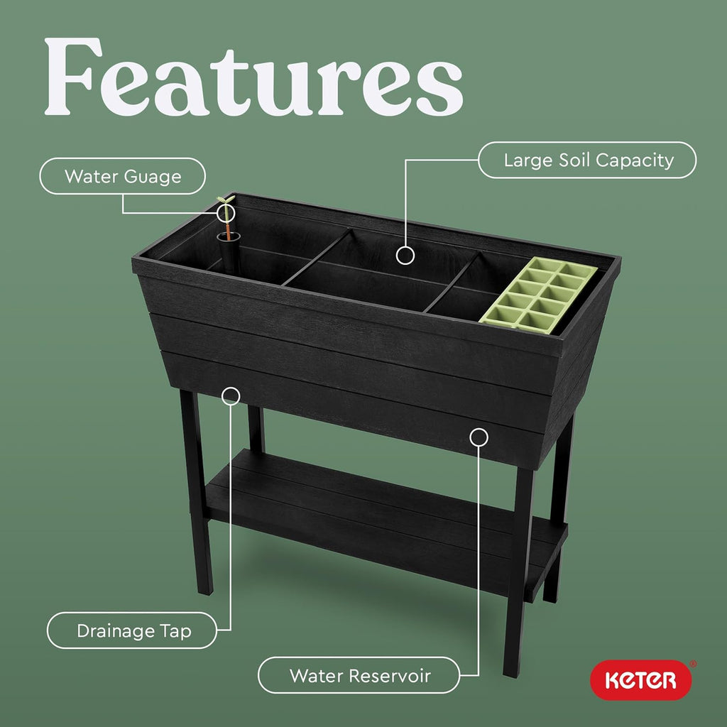 Urban Bloomer 12.7 Gallon Raised Garden Bed and Outdoor Herb Garden Planter with Self Watering Gauge and Drainage