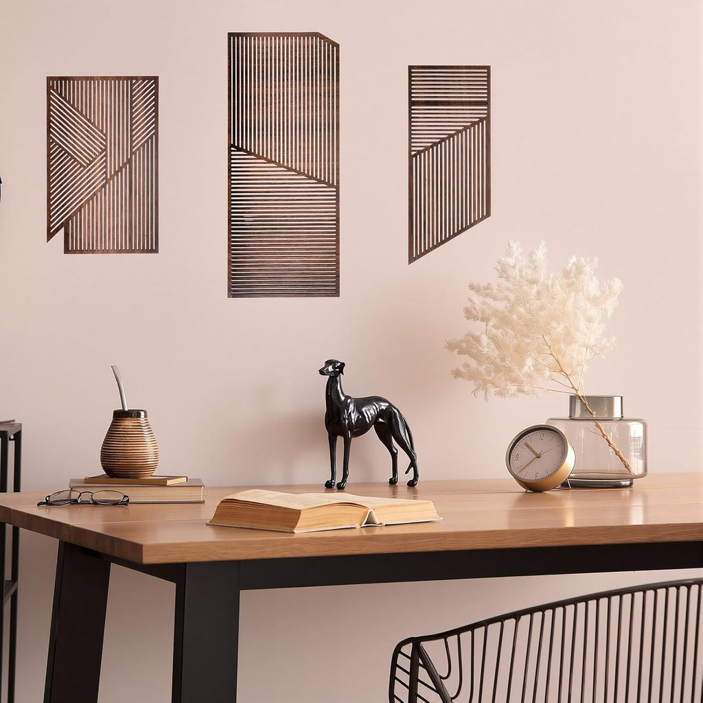 Mid Century Modern Wood Wall Art Decorations 3D Geometric Abstract Wall Sculpture Bedroom Office Minimalist - Set of 3