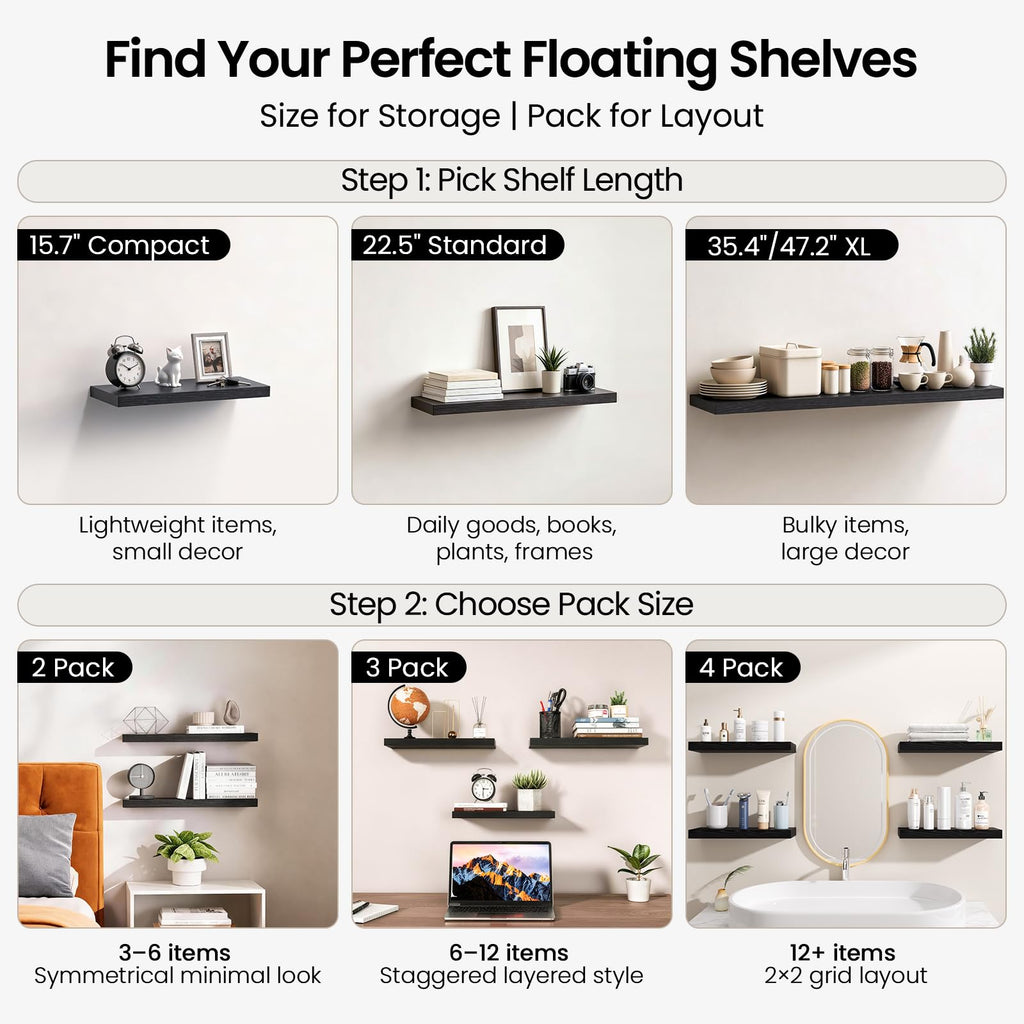 Black Floating Shelves 35.4in, Set of 3, Wall Mounted for Wall Decor