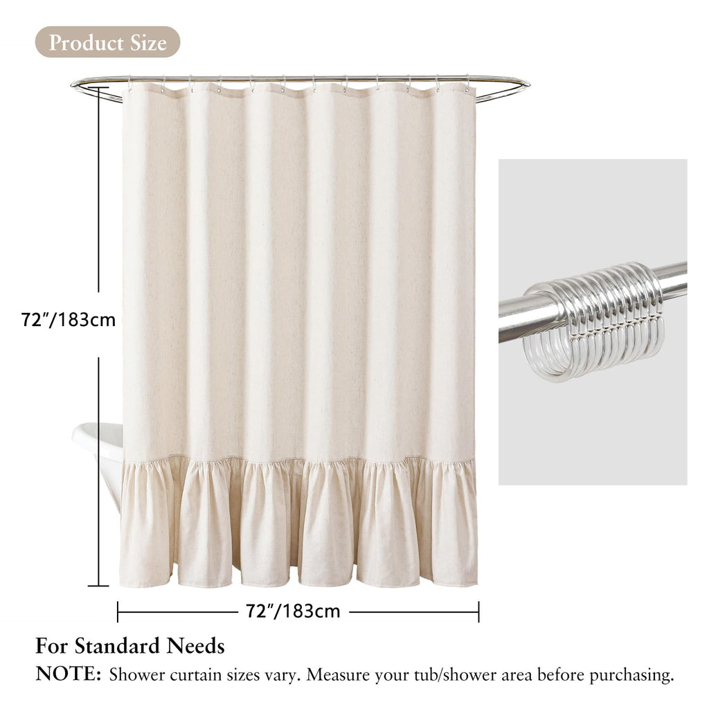Boho Ruffle Shower Curtain, Linen Blend Fabric, Natural, 72 x 72