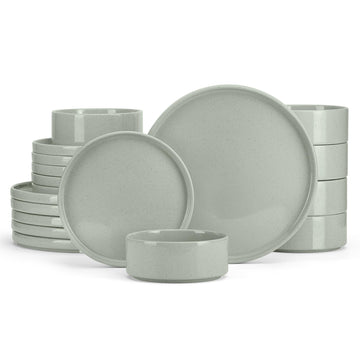 Dinnerware Sets for 6, 18-Piece Stoneware Plates and Bowls Set, Green