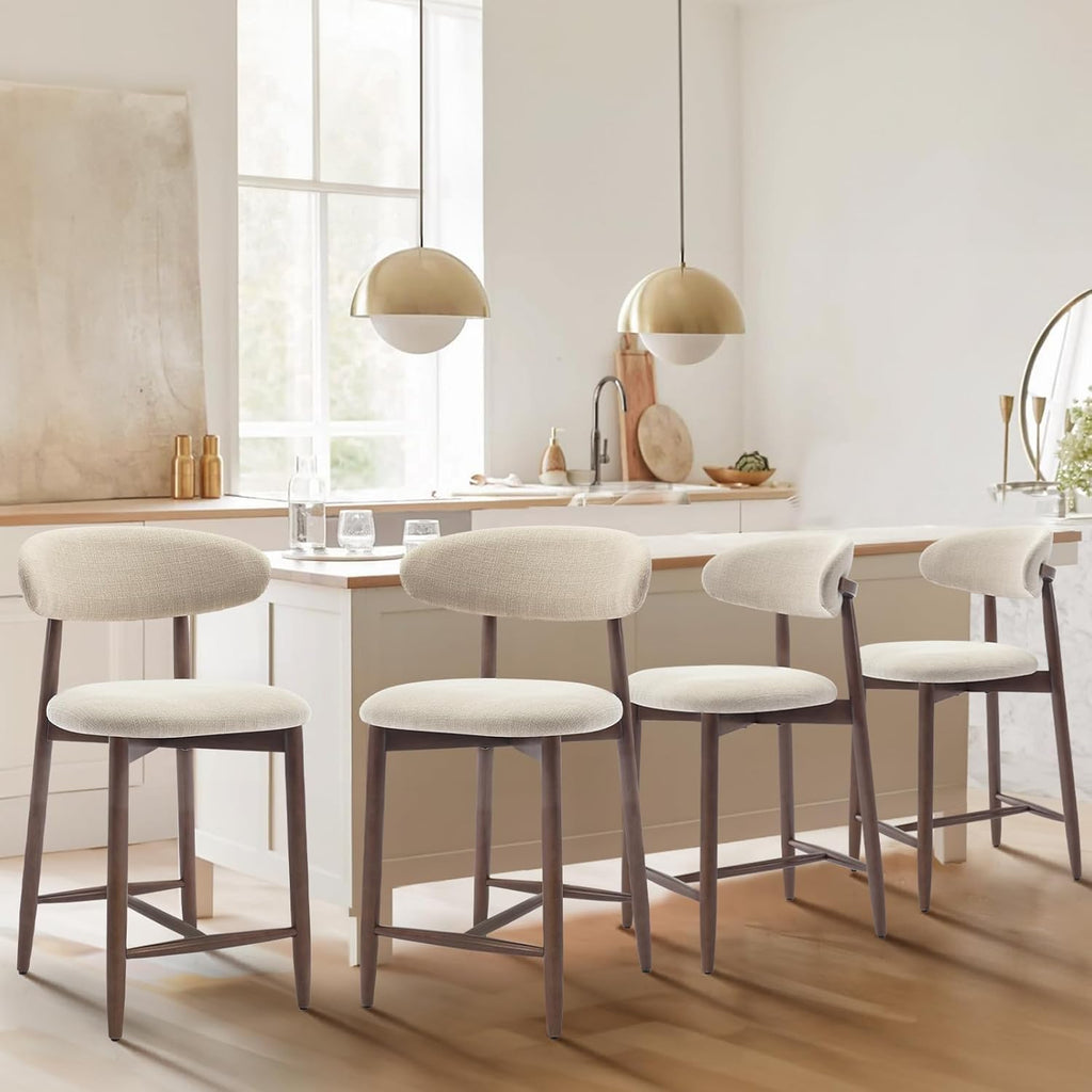 Counter Height Bar Stools Set of 4, Kitchen Bar Stools with Back, Mid Century Modern Upholstered, with Wood Legs