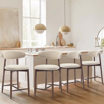 Counter Height Bar Stools Set of 4, Kitchen Bar Stools with Back, Mid Century Modern Upholstered, with Wood Legs