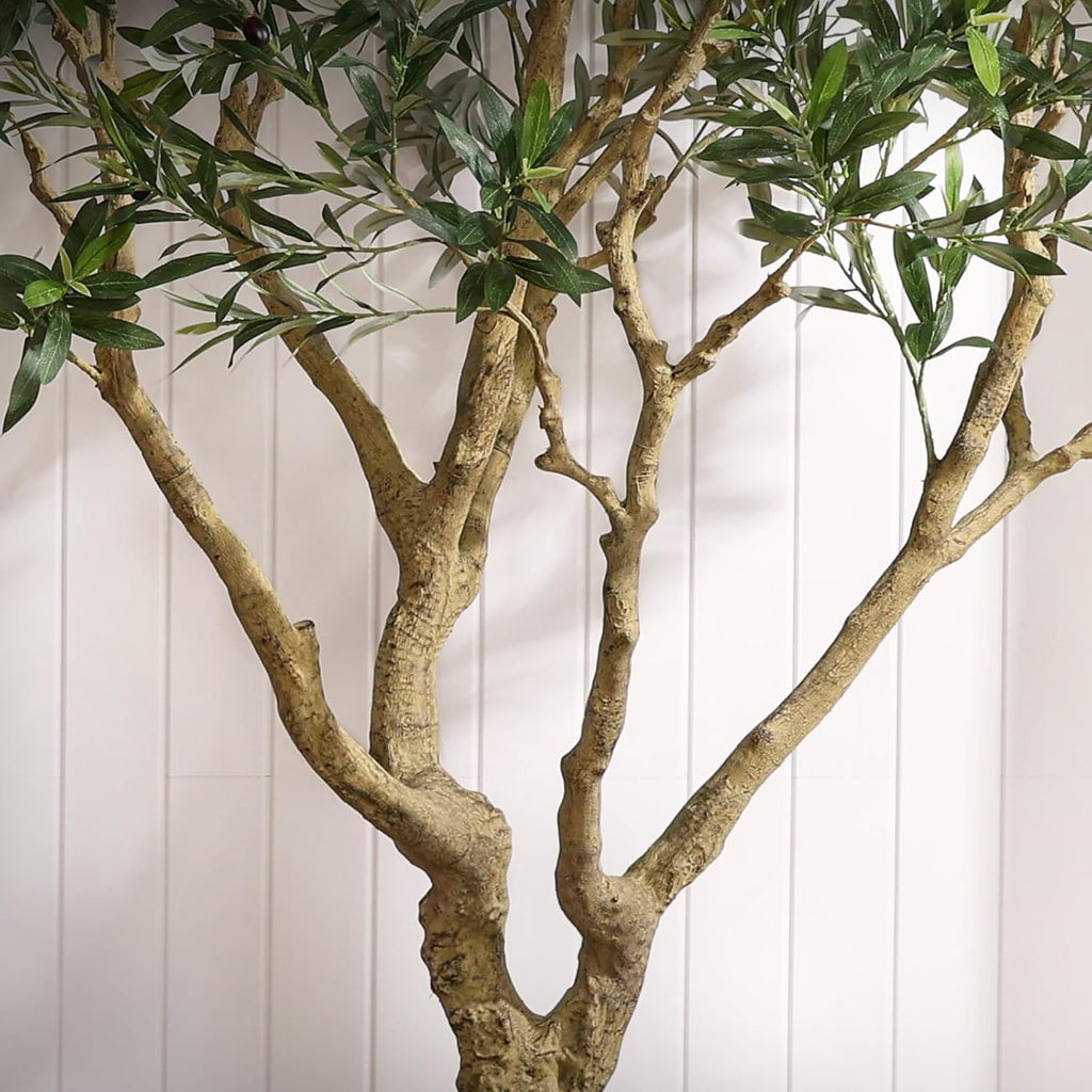 8ft Artificial Olive Tree, Natural Wood Trunk, 18in Planter