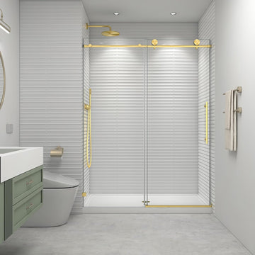55"- 60" W x 76" H Soft Closing Sliding Frameless Shower Doors, Water Repellent Shower Door