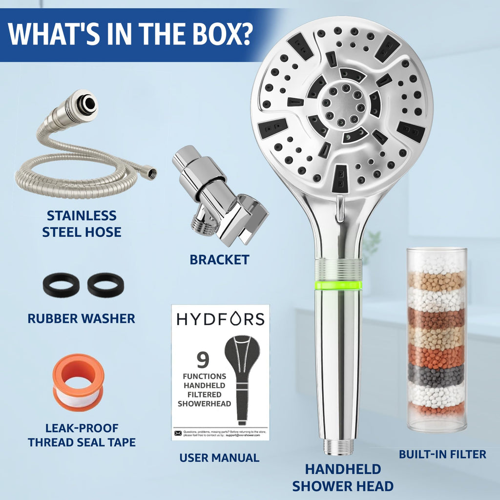 LED shower head with handheld 8-Stage Filtration, High Pressure & 9 Spray Settings-Color Changing Temperature