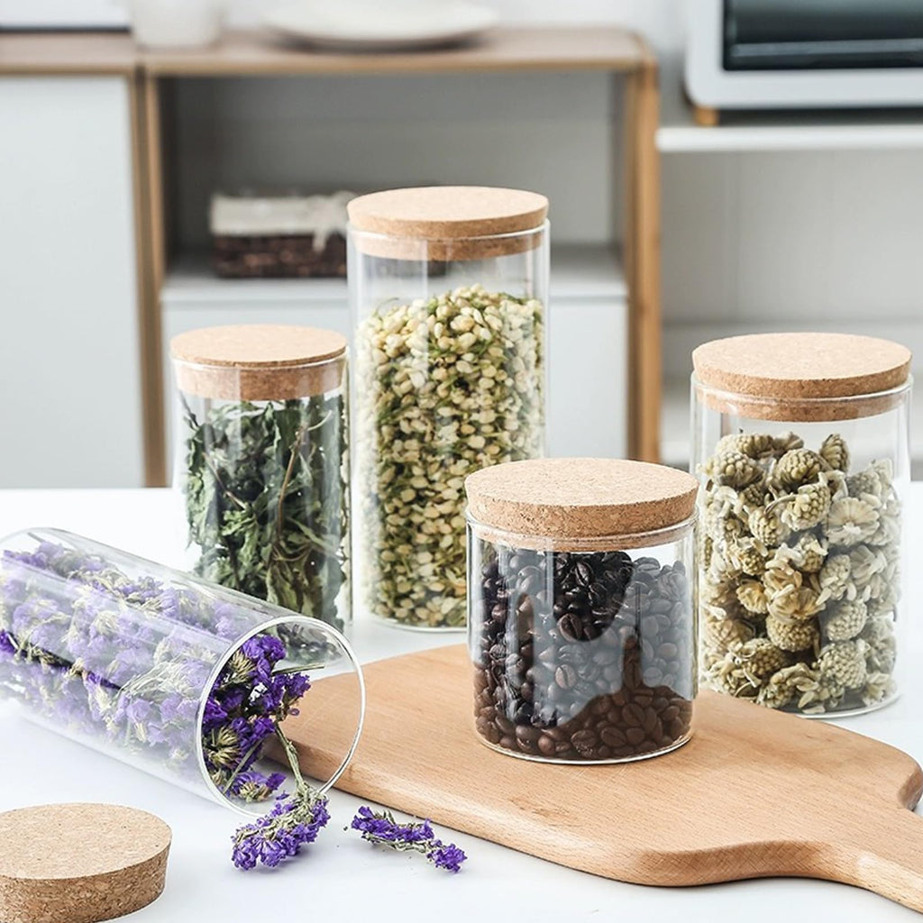 Airtight Glass Storage Containers with cork Lid, Pantry Organization and Storage jar, Ideal for Coffee Beans Snacks