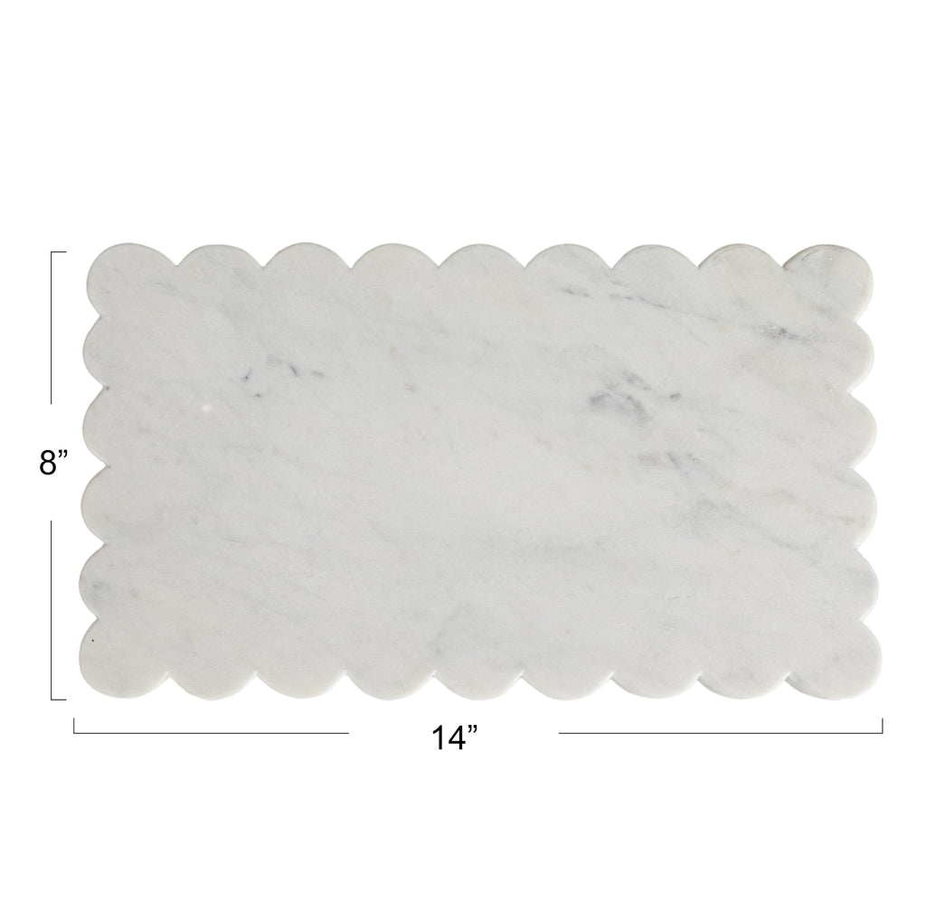 Marble Cheese Board with Scalloped Edge, White