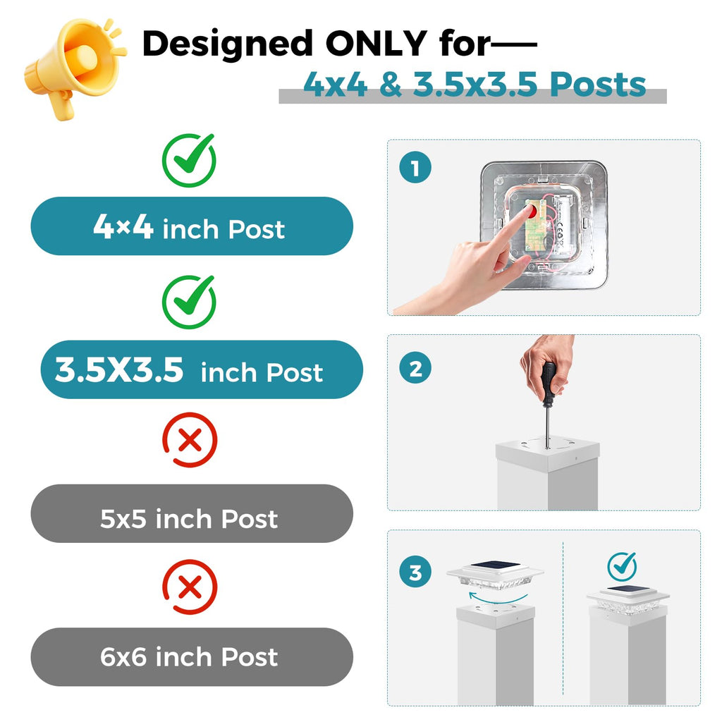 4x4 Solar Post Cap Lights Outdoor 12Pack- 3 Color Temperatures&2 Level Brightness, IP65 Waterproof, 16 LED Fence Deck