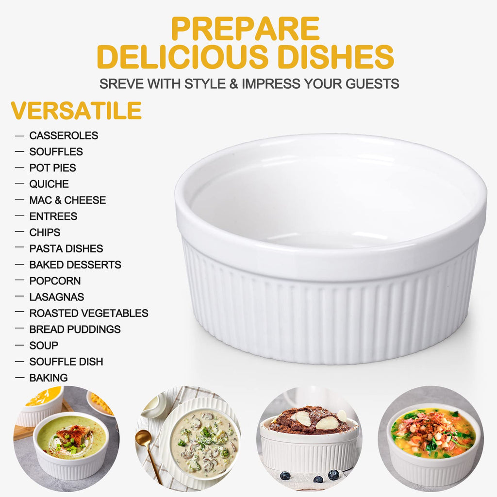 Large 32 Oz Oven Safe/Soup Bowls, 1 Quart Serving Bowls Ceramic Round for Baking, Salad, Pasta, Creme Brulee, Souffle