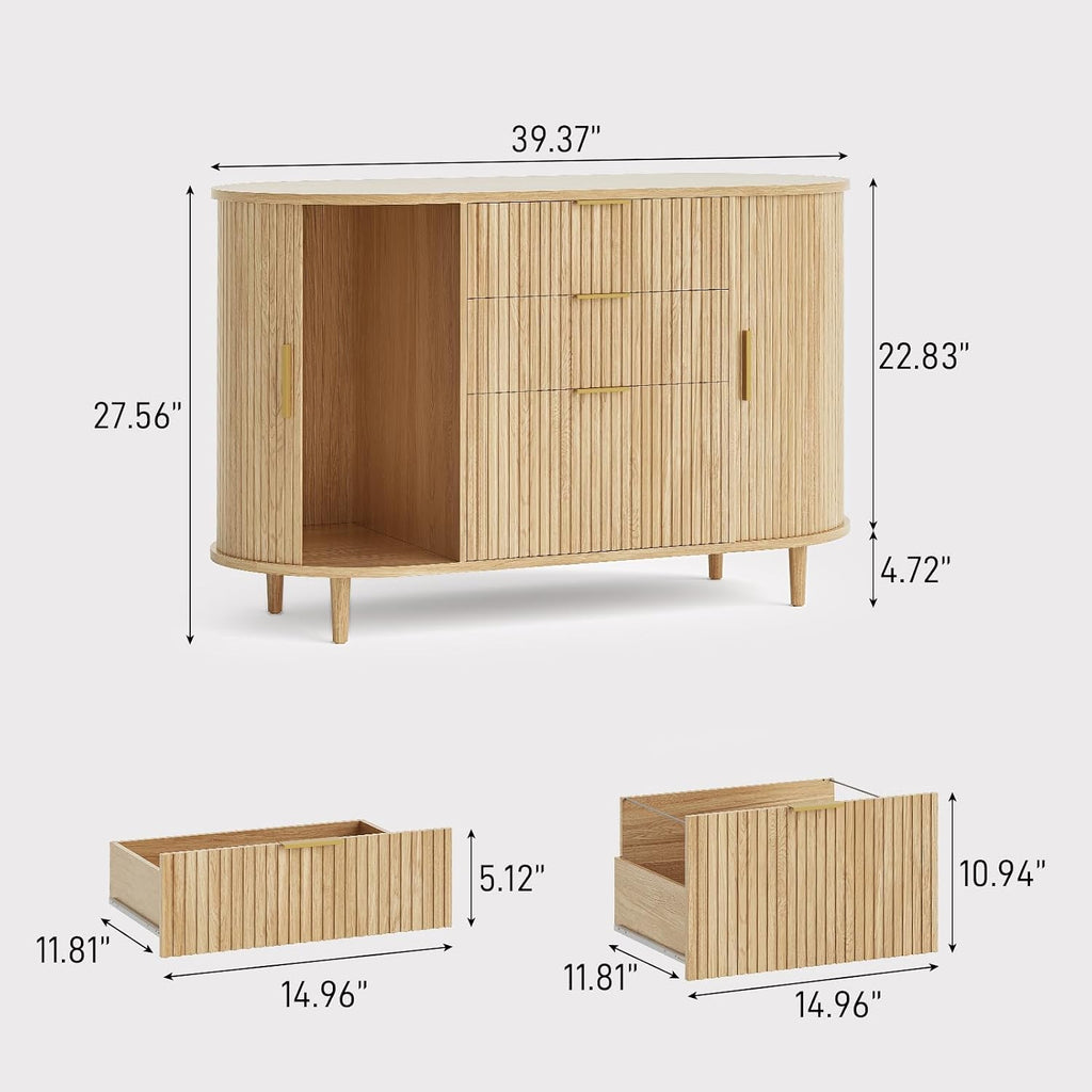 39.37" Lateral Wood Filing Cabinet, 3 Drawers File Cabinet, Oak.