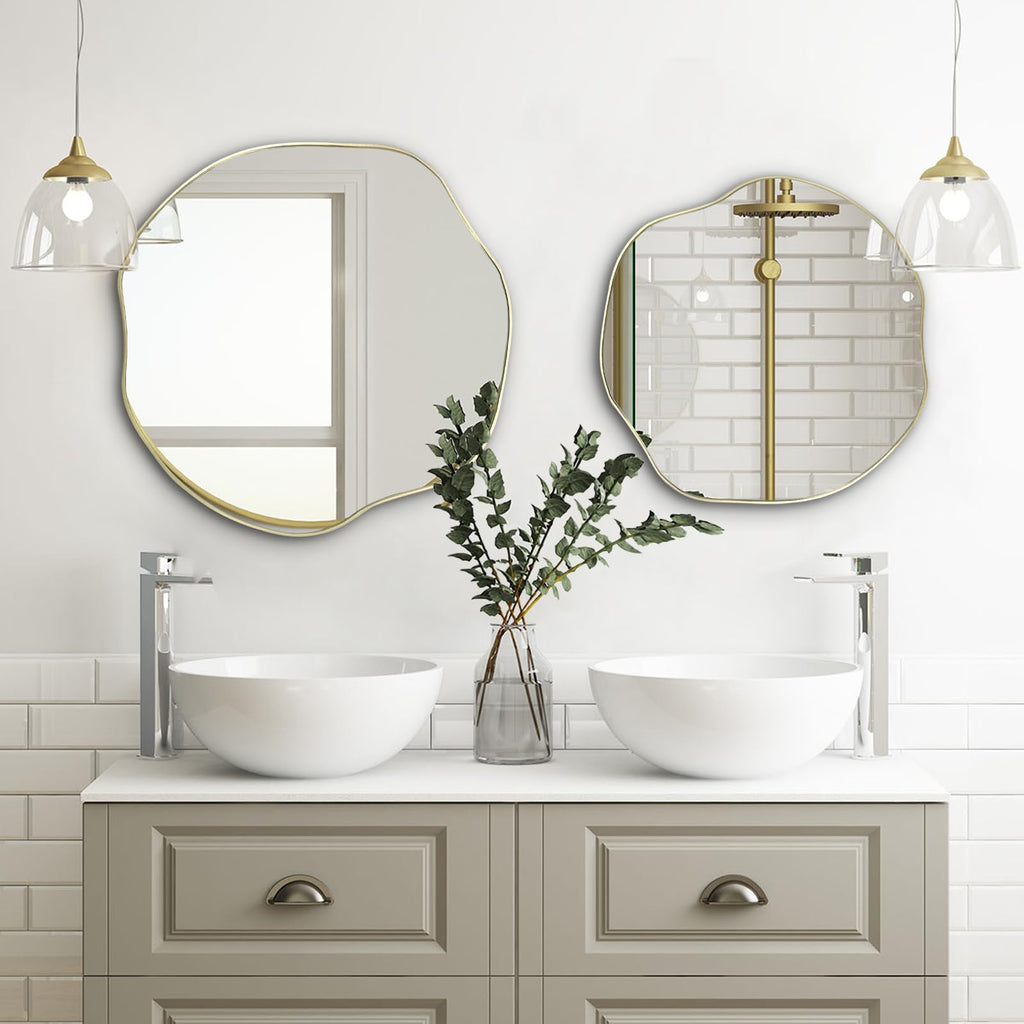 25" Irregular Round Wall Mirrors, Scalloped Frameless Mirror