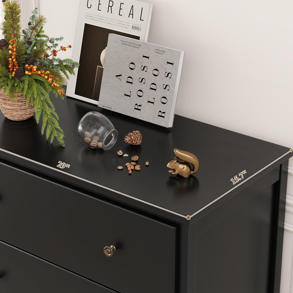 Black Dresser with 4 Drawers, 29" W Chest of Drawers, Wood Dresser | Modern 4 Drawers Dresser, Space-Saving Vertical