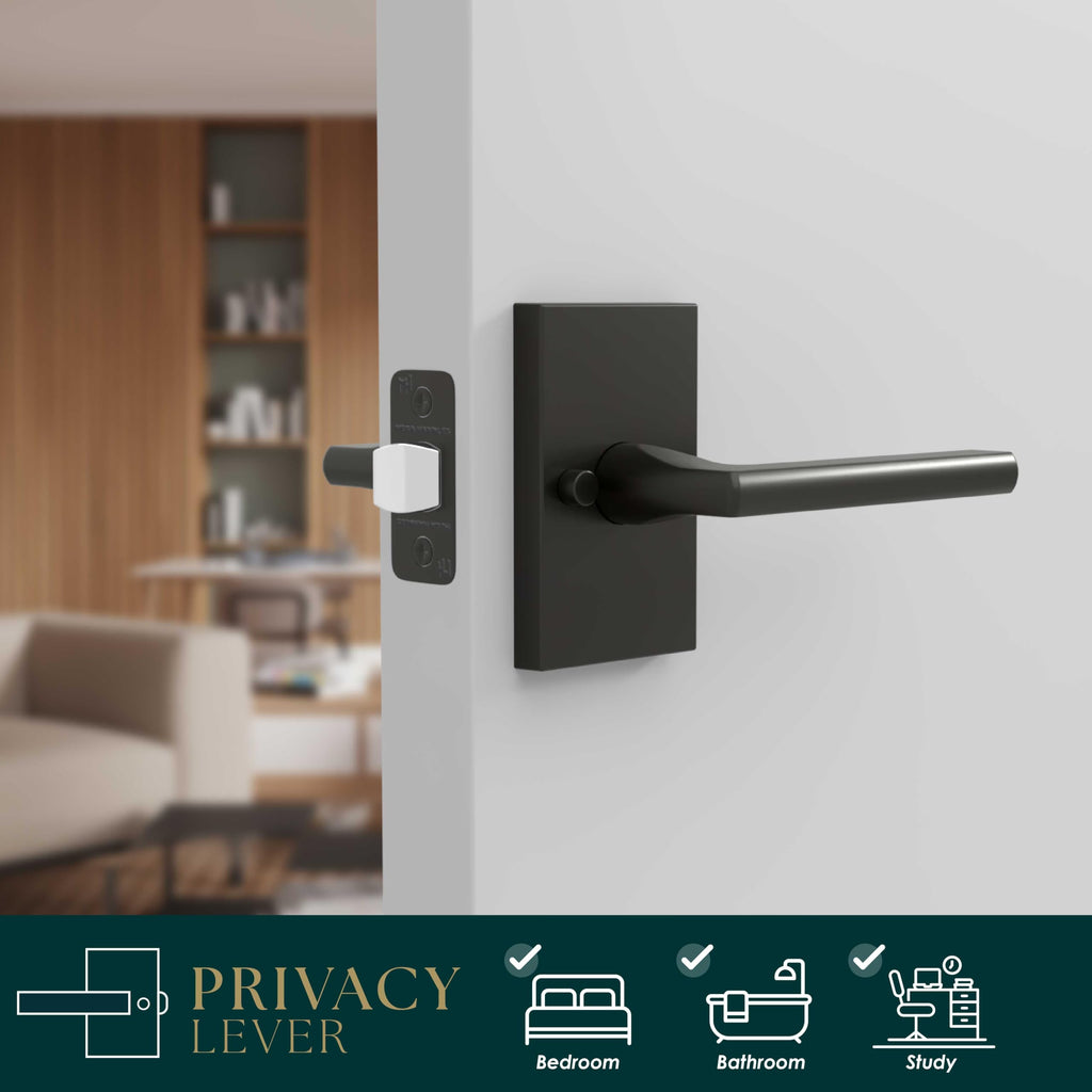 Glamor Privacy Door Lever Matte Black - Bedroom Bath Lock
