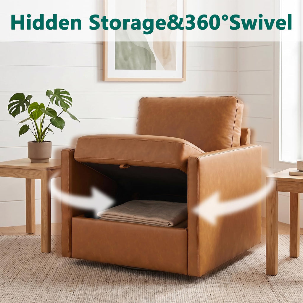 Swivel Accent Chair with Storage, Mid Century Living Room Chairs