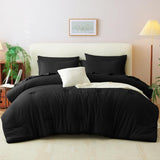 Queen Comforter Set Black, 7 Pieces Bed in a Bag Soft Bedding Comforter Set with Sheets