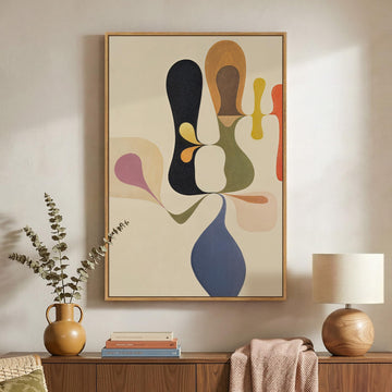Framed Boho Abstract Mid Century Modern Wall Art, 24x36 In