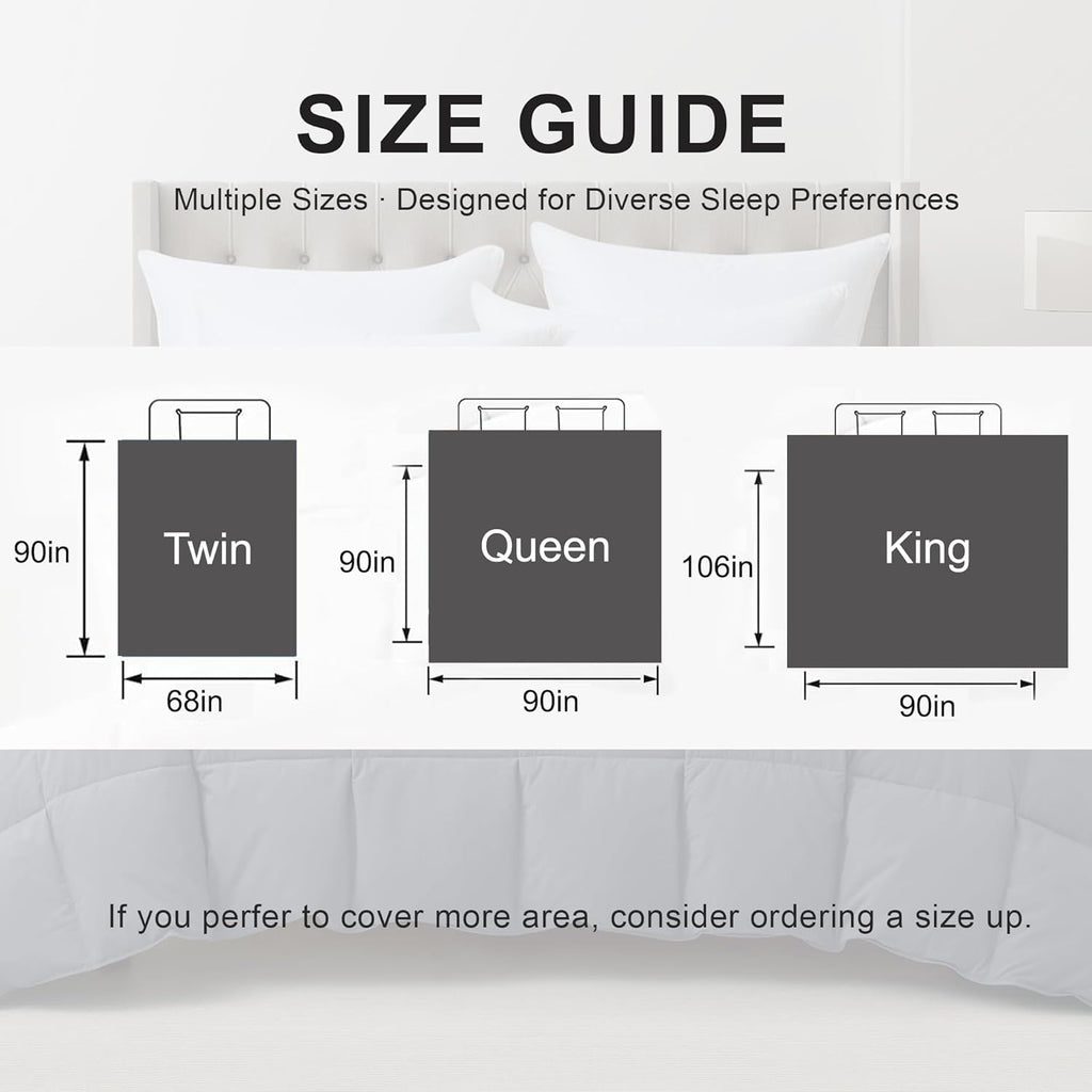Luxury Goose Feather Down Fiber Comforter Queen, 300TC Grey Cotton Blended Duvet Insert
