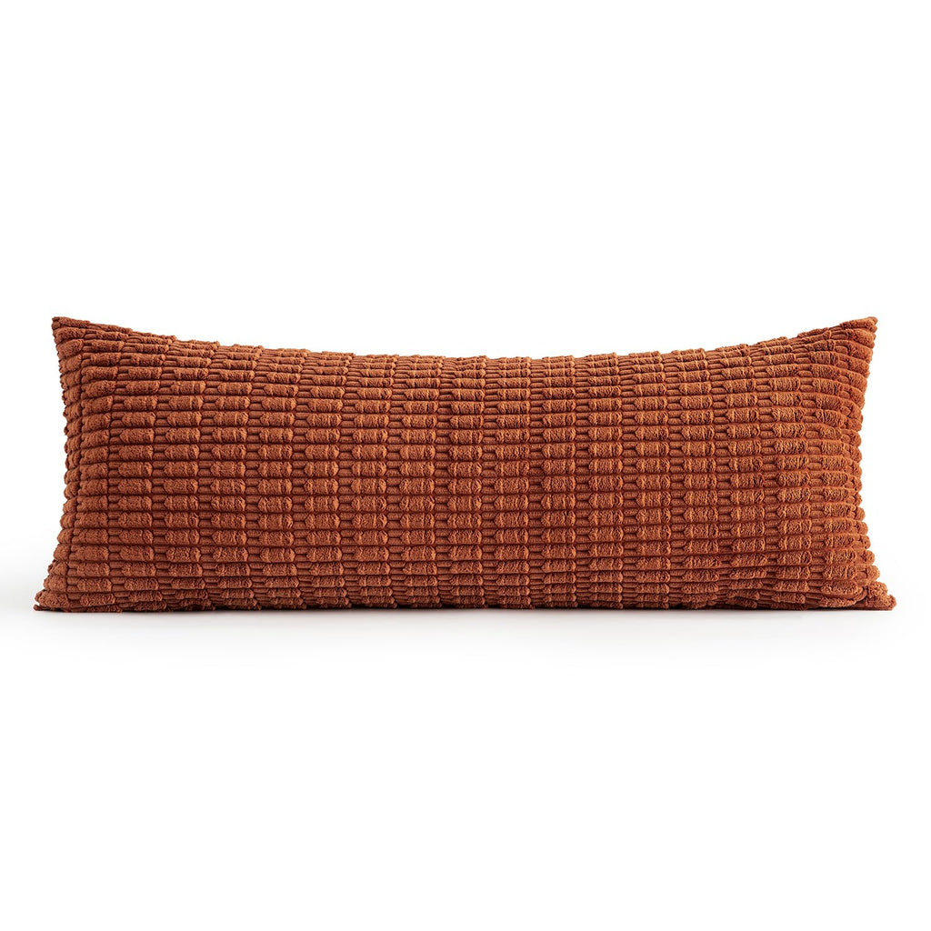 Fall Lumbar Corduroy Throw Pillow Cover for Bed 14x36 Dark Rust