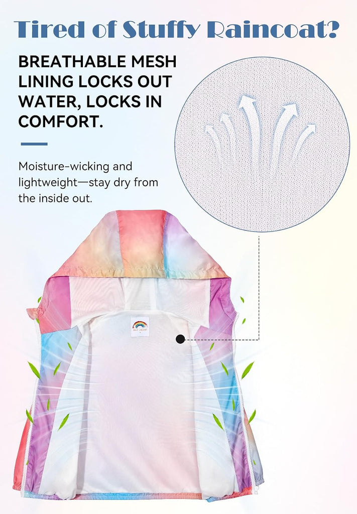 Girls Lightweight Rain Jacket Hooded Water-Resistant Windbreaker