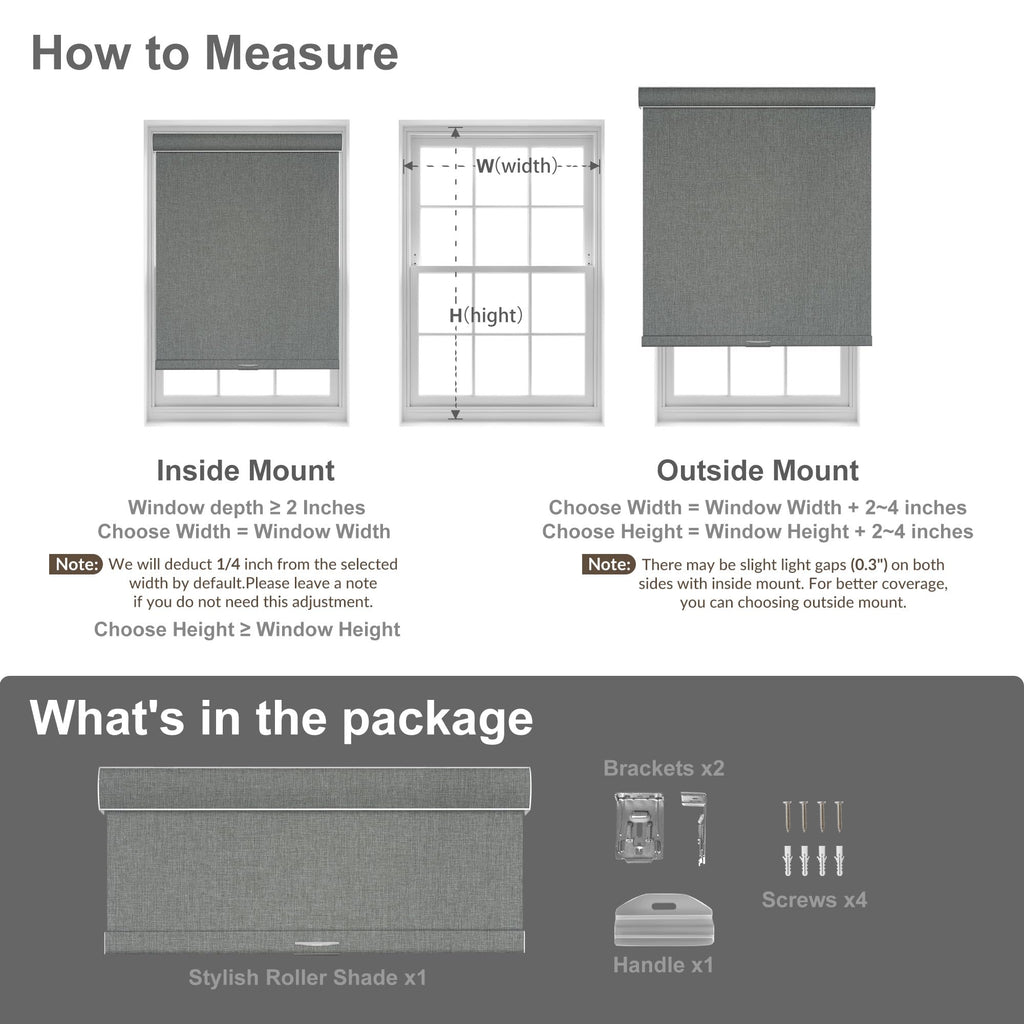 Blackout Roller Shades for Windows, Grey, Custom Size