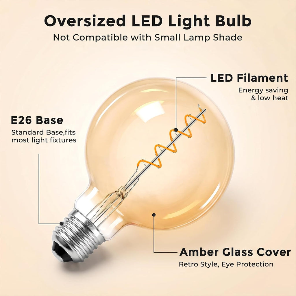 Oversized LED Edison Bulb 60 Watt, E26 Base Dimmable 2700K, Amber