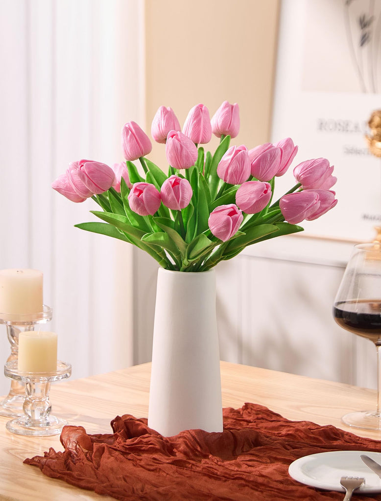 30 Pcs Pink Tulips Artificial Flowers Fake Tulips Fake Tulip Flowers Real Touch 13" Silk Flower for Bulk Home Kitchen