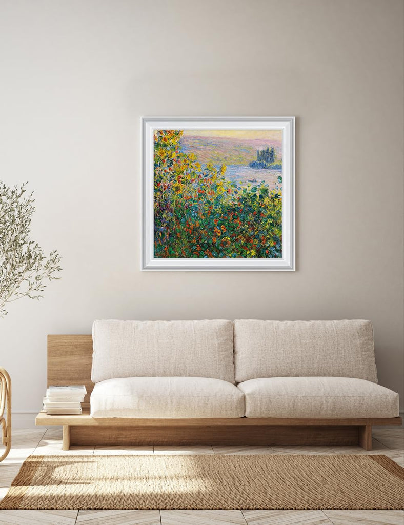 Claude Monet Wall Art Framed, Flower Beds at Vetheuil, 23x23