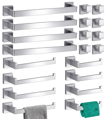 20-Pieces Bathroom Hardware Set Brushed Nickel Bathroom Accessories Set Towel Bar Set Includes 4 Towel Bar 16