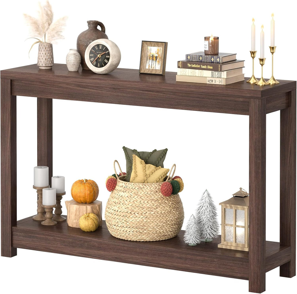 47" Farmhouse Wood Entryway Table Narrow Console Table with Storage Behind Couch Sofa Table with Shelves Entry Way