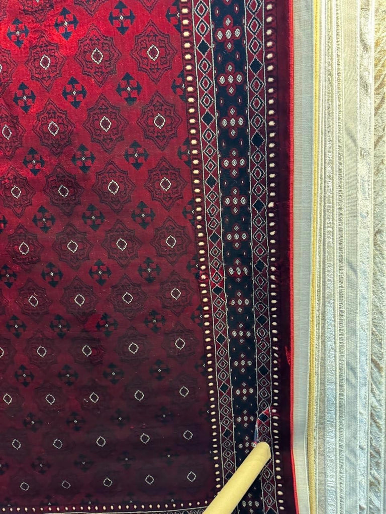 Traditional Torkaman-Inspired Area Rug, Overdyed Vintage Style, Dark Red & Dark Blue Gul Medallion Pattern, 5' x 7'