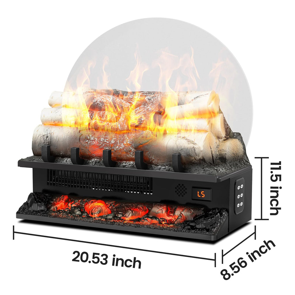21" Freestanding Electric Fireplace Log Set with Cracking Sound, Fireplace Insert Heater with 8H Timer, 750w/1500w, 5