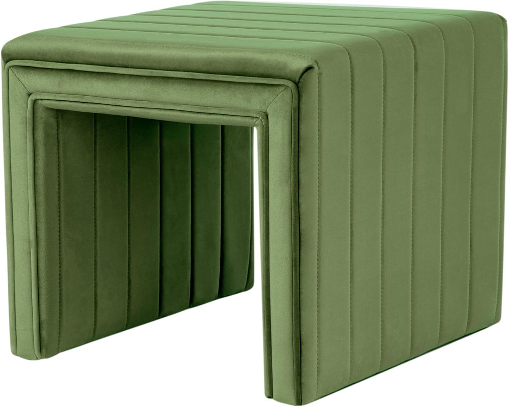 19" Modern Channel Tufted Velvet Ottoman - Green