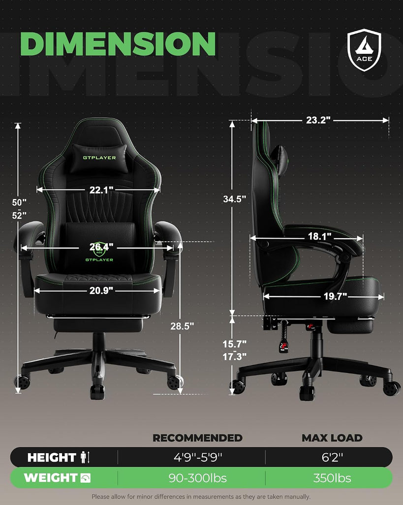 Gaming Chair, Video Game Chairs with Footrest, PC Gamer Chairs for Adults - Padded High Back Ergonomic Reclining