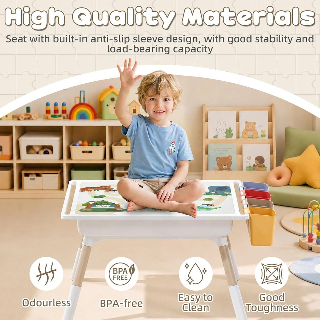 Kids Table and Chair Set with Storage, 6 in 1 Height Adjustable Toddler Table and 2 Chair Set, Toddler Kids Activity