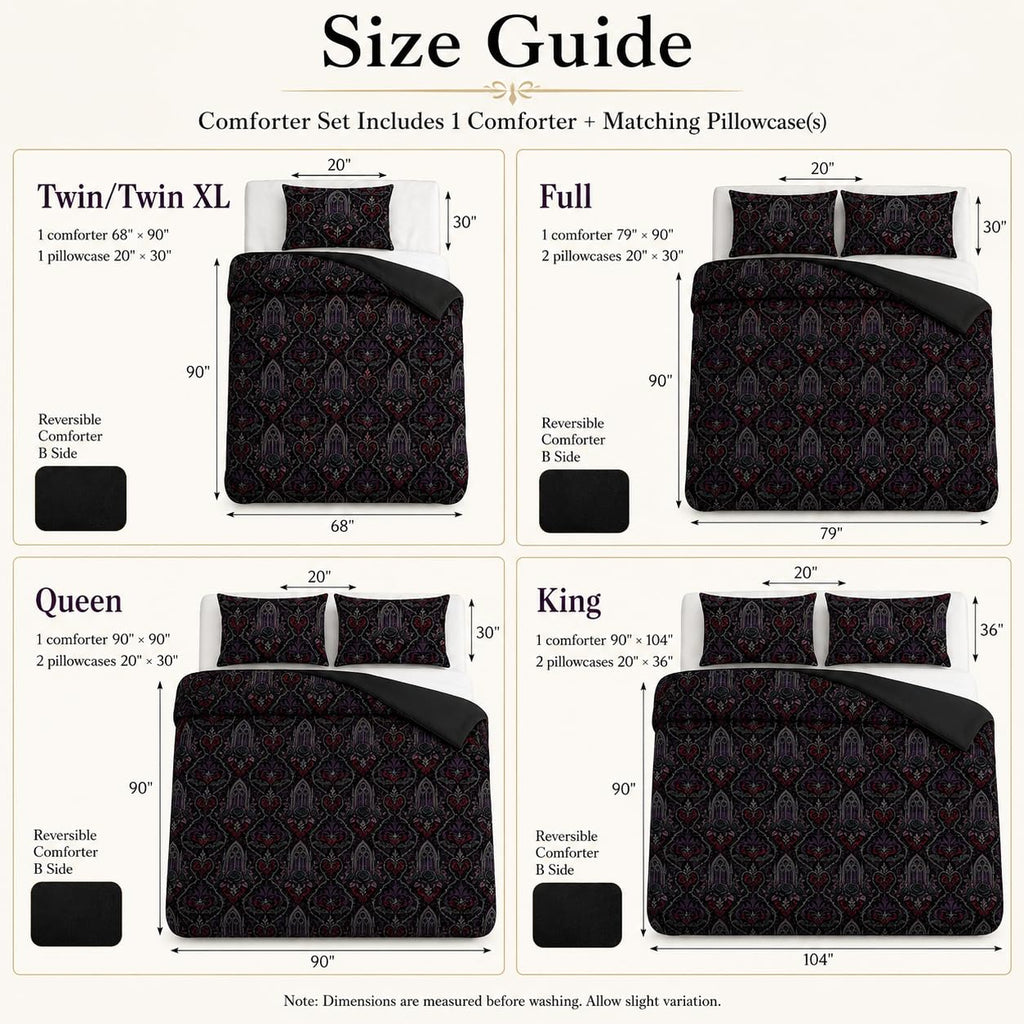 Victorian Gothic Comforter Set King, Black Rose Bedding