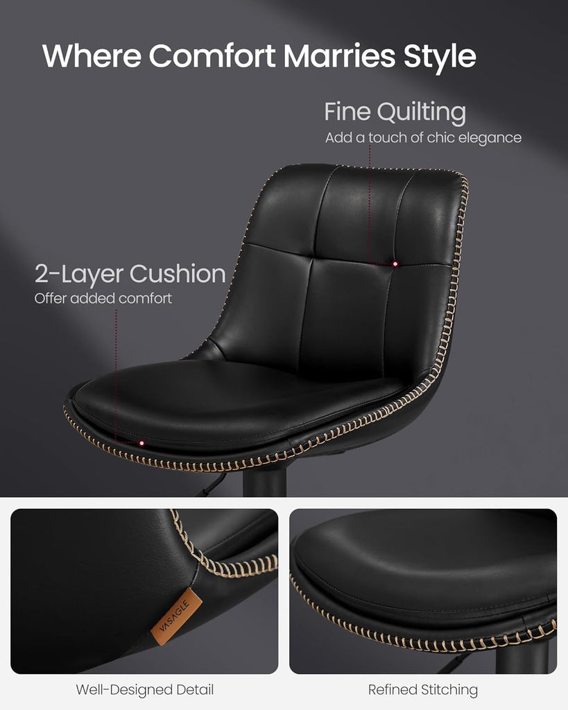Bar Stools, Set of 4 Swivel Bar Chairs, Adjustable Height, Quilt, Synthetic Leather Kitchen Stools with Back
