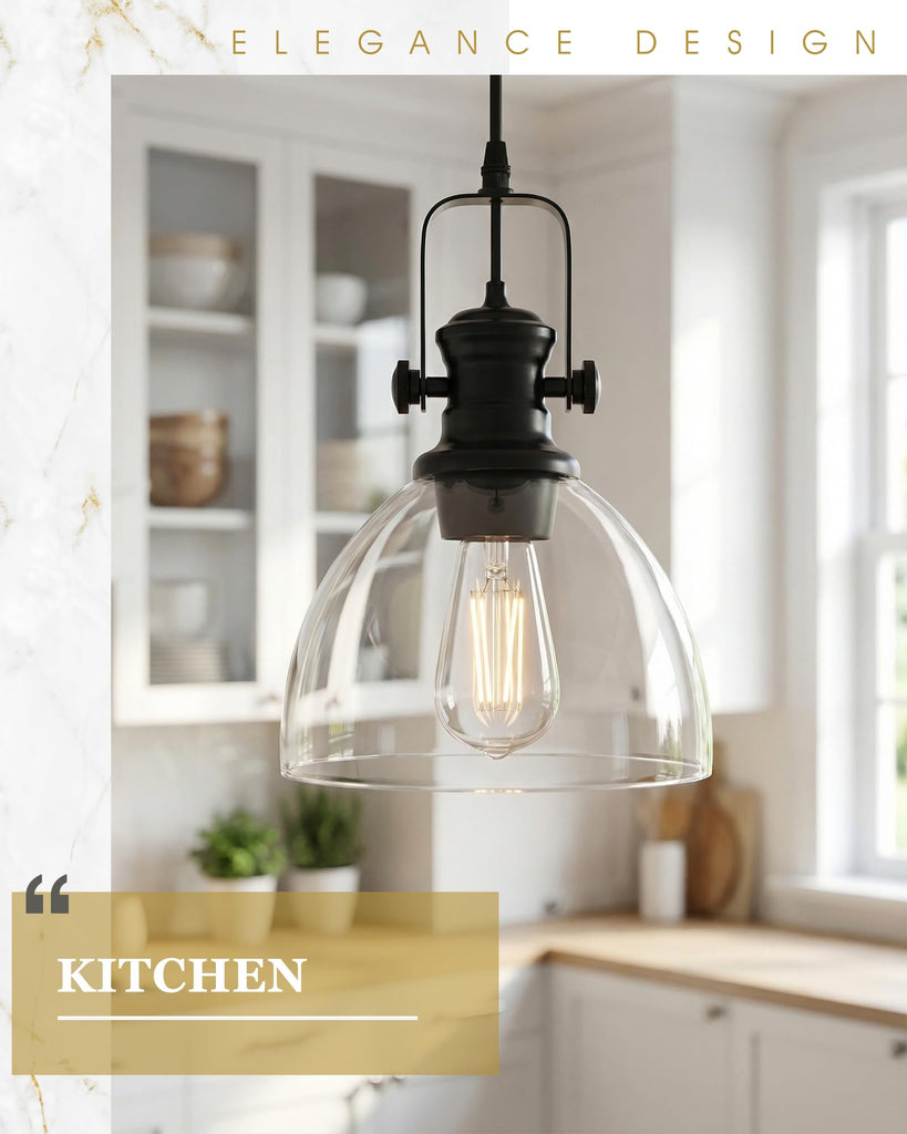 7.5" Matte Black Pendant Lights Kitchen Island, Clear Glass Shade