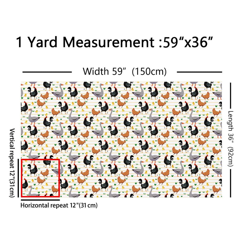 Animals Fabric, Chicken Duck Goose Upholstery Fabric, Farmhouse Poultry Decor Geometric Stripes Indoor Outdoor Nature