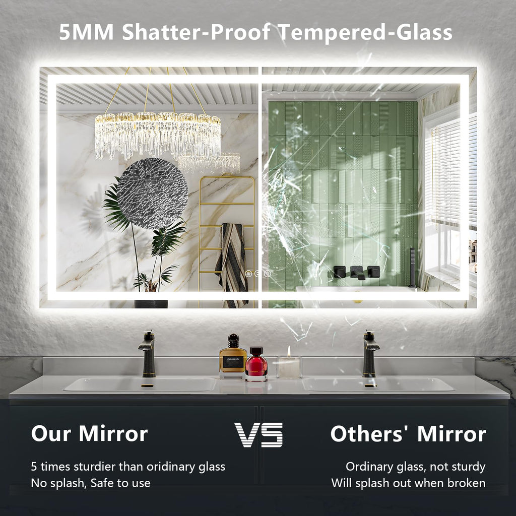66x48 LED Bathroom Mirror with Lights, Lighted Vanity Mirror
