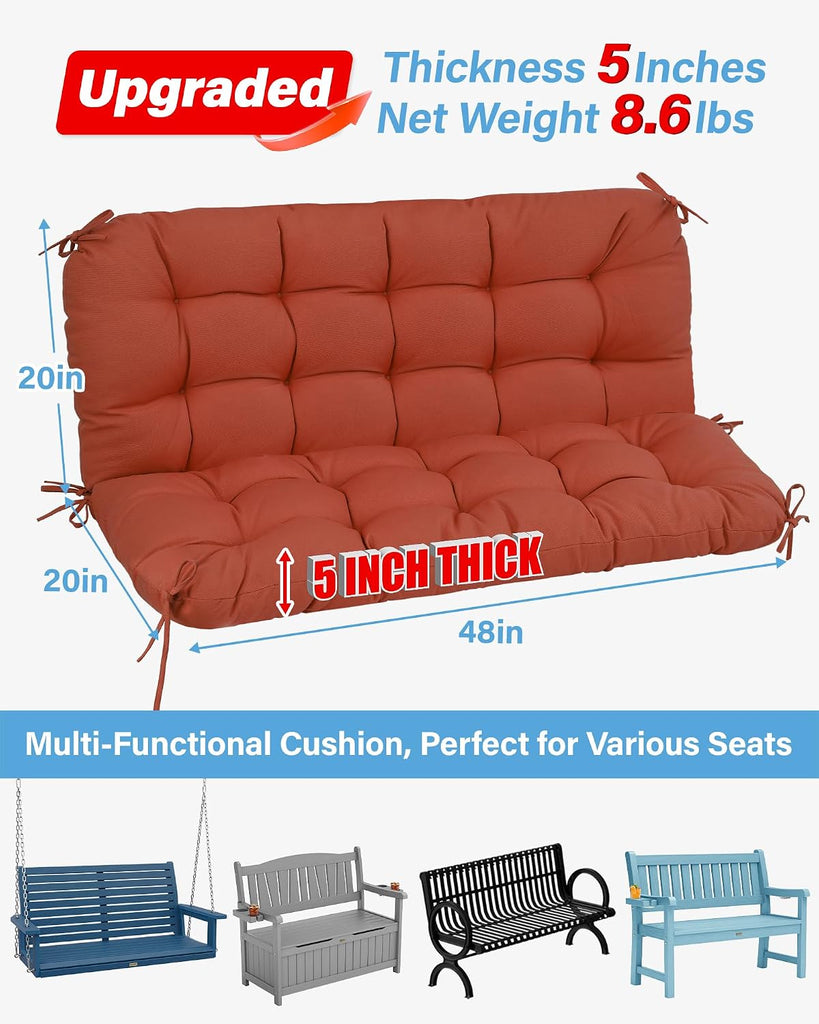 Porch Swing Cushions, 48 inch Outdoor Swing Cushion, Burnt Orange | Swing Cushion with Backrest, 2 Seater with
