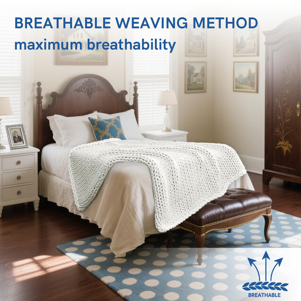 Cooling Chunky Throw Blanket, Medium-Weight, Hand Knitted, Skin Friendly, Ventilated and Breathable, Machine