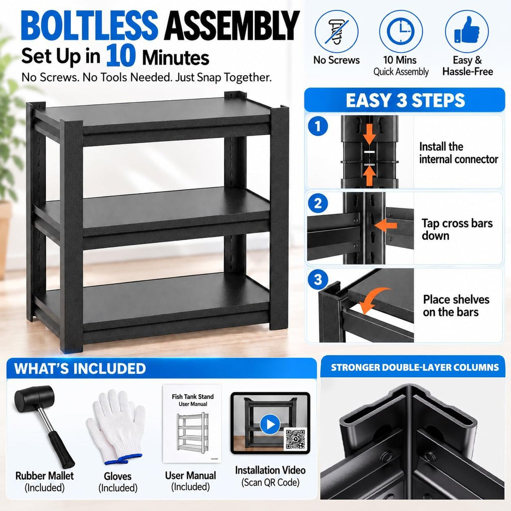20-29 Gallon Aquarium Stand Metal Frame Fish Tank Stand with 2-Tier Storage Shelves, for 20 Gallon Long Aquarium, 34"