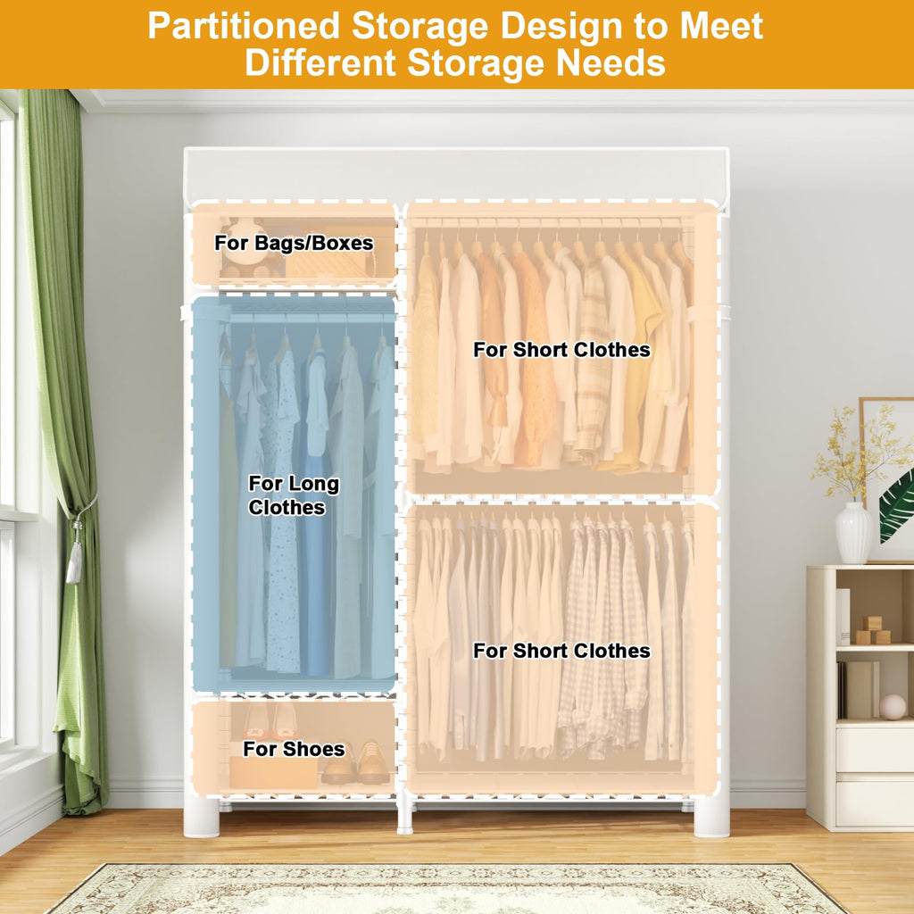 F7C Medium Clothes Rack with Cover, 4-Tier Covered Clothing Rack