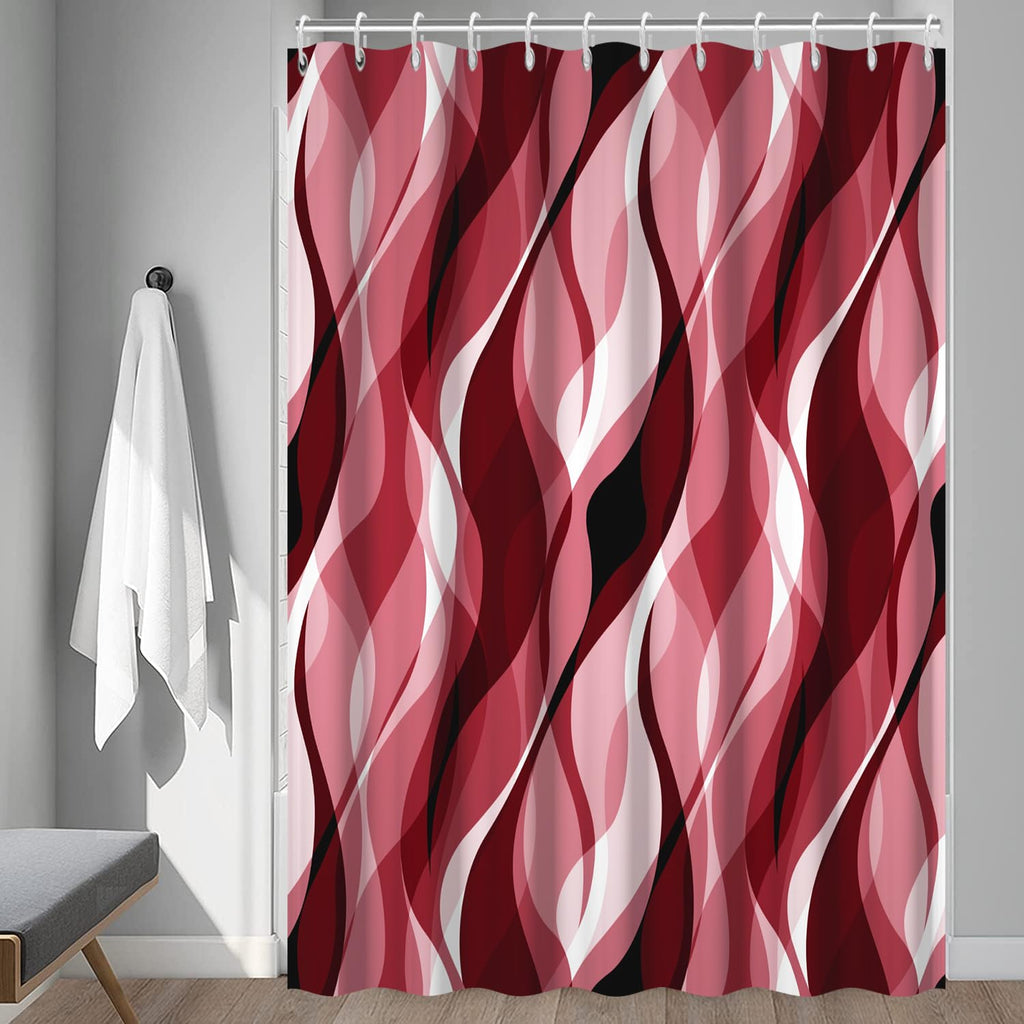 Red Shower Curtain, Black and Red Striped Bathroom Decor 72x84 Inch