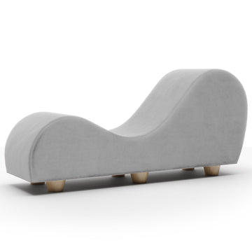 Chaise Lounge Chair for Stretching and Relaxation, Hevea Wood Feet, Microvelvet Grey