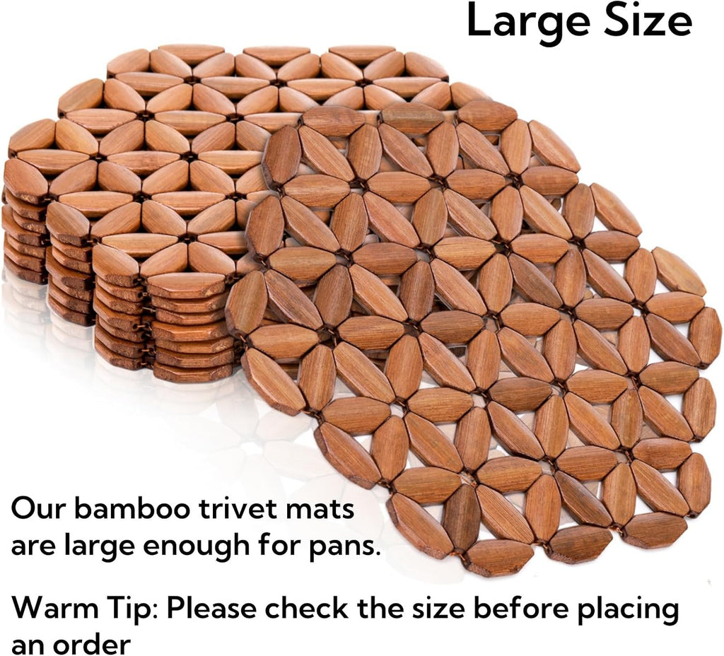 Bamboo Trivet Mat, Bamboo Hot Plate Pad, Heat Resistant Table Counter Protector, Coaster for Hot Tea Coffee - Set of 8
