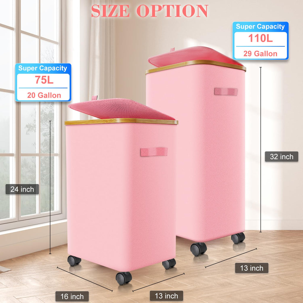 Hamper with Wheels, 110L Rolling Laundry Basket with Lid