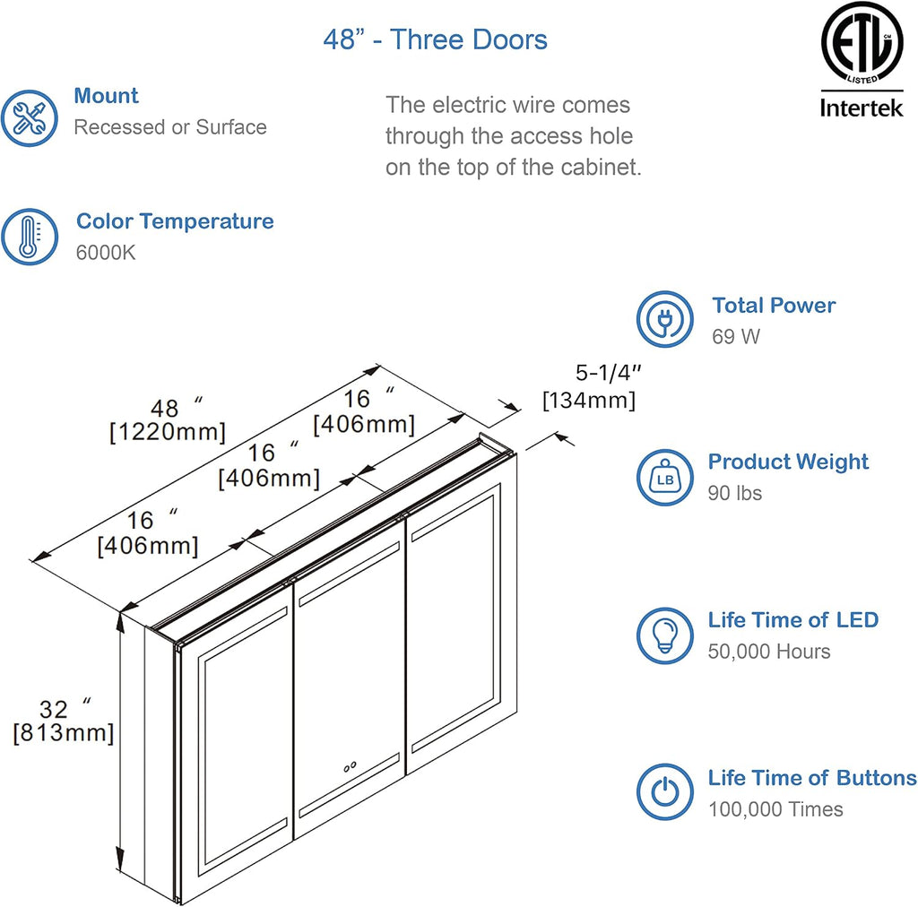 LED Lighted Bathroom Medicine Cabinet Mirror, Defogger, 48x32 | Bathroom Storage Cabinet, Medicine Cabinets